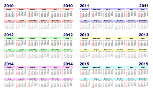 20102015 年日历