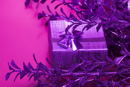 带装饰叶子的紫罗兰礼品盒