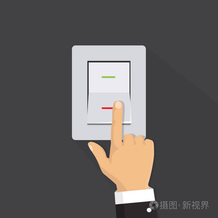 等距的图标打开电灯开关的手拨动开关