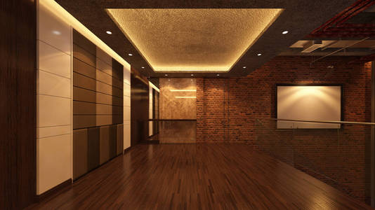 阁楼空荡荡的房间，3d 渲染室内设计，模拟出图