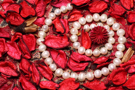 红色花瓣珍珠项链图片