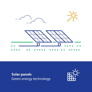 太阳能电池板线图标，绿色能源概念标志