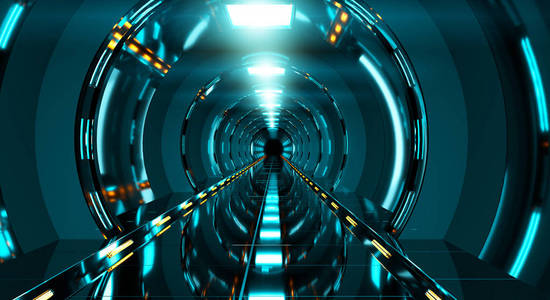 黑暗的未来派飞船走廊 3d 渲染