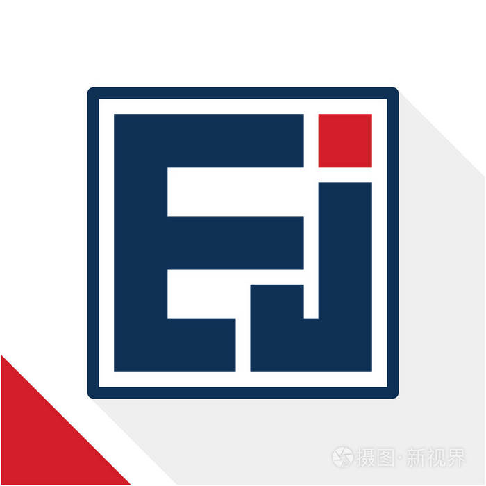 图标标志缩写的正方形形状与字母e和j的组合