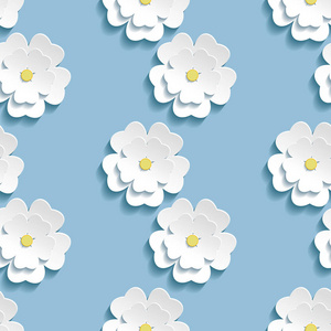 现代背景下无缝模式与 3d 白色樱花