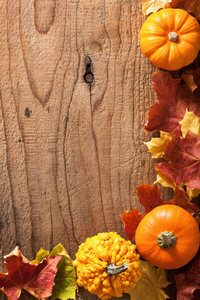 装饰南瓜和秋天叶子万圣节背景