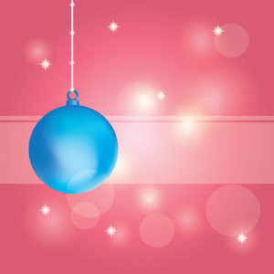 抽象的粉色背景上的蓝色圣诞球。
