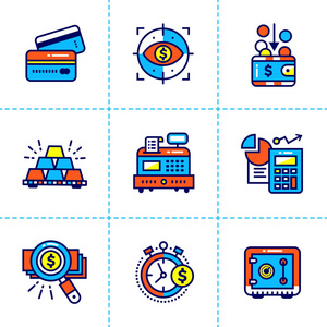 财政 金融的向量线性图标集。高品质现代