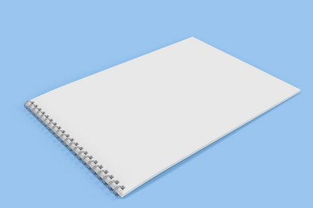 空白与金属螺旋装订在蓝色背景上的白色笔记本