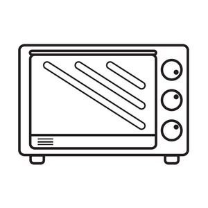 矢量速写线条画动画片烤箱手套烤箱带玻璃图标的烤箱, 简单的样式电子