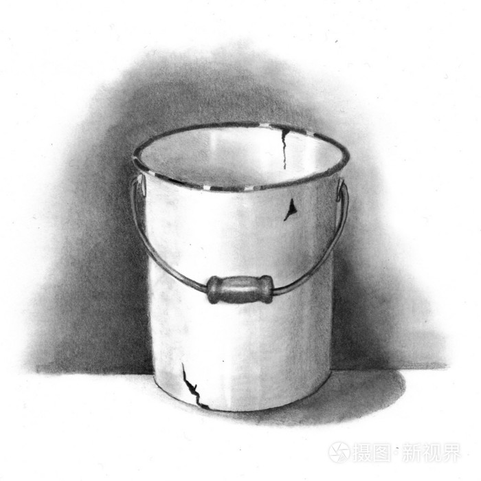 旧搪瓷桶铅笔画