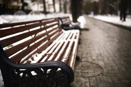 冷冬公园旧木凳