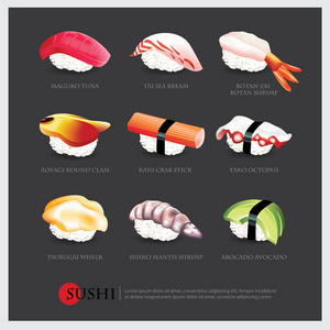 寿司亚洲食品现实孤立的矢量图