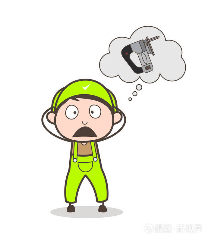 卡通震惊的工人忘了获得钻探机矢量图