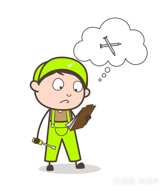 卡通工头忘了注意钉在工具列表矢量