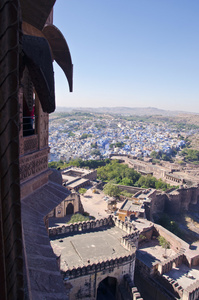 从 Mehrangarh 堡，拉贾斯坦邦，印度焦特布尔蓝色城市景观