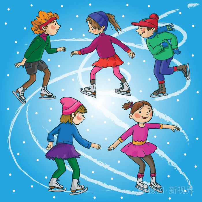 儿童滑冰冬天的室外活动