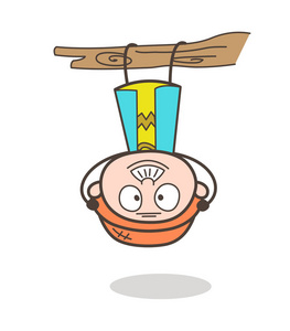 卡通老人挂颠倒的矢量图照片