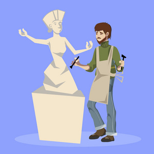 雕刻家控股凿子和锤子照片