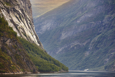 挪威峡湾景观。 海莱斯尔特吉朗格游轮旅行。