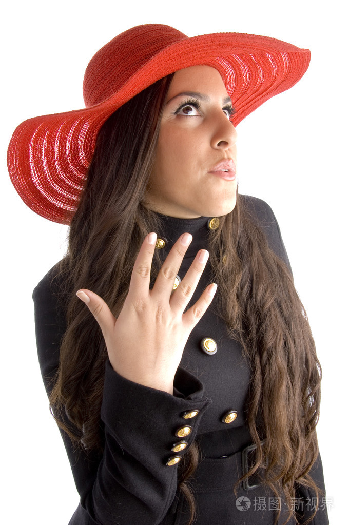戴帽子的漂亮女人摆姿势