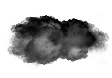 单一黑色的云的烟在白色的背景