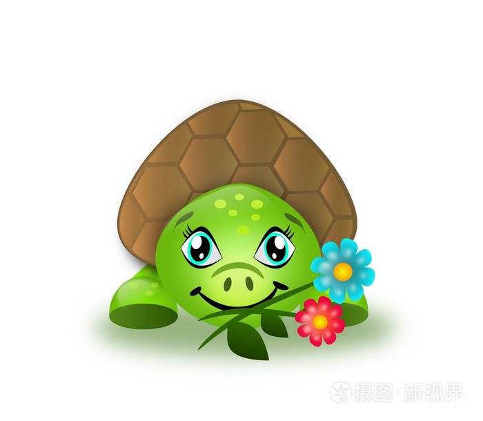可爱的乌龟吃花