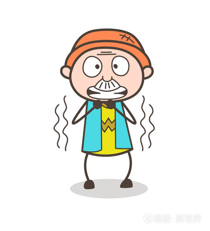 卡通爷爷恐惧矢量插图中颤抖