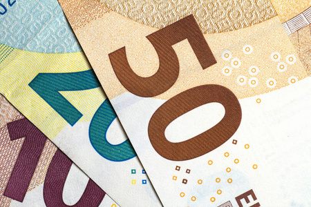 多彩的欧元货币的特写。欧元货币背景