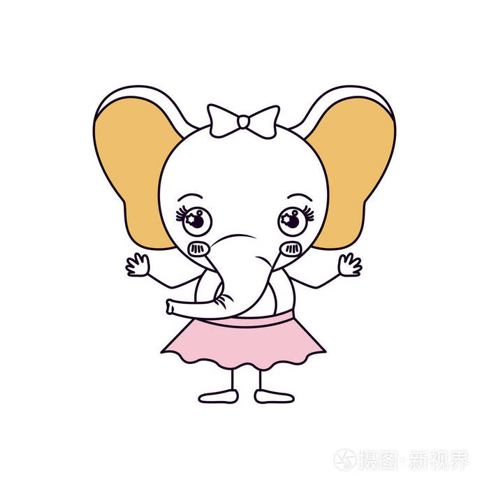 轮廓颜色部分漫画的可爱的表情的雌性大象在用弓花边的裙子插画 正版商用图片00bvz1 摄图新视界 轮廓颜色部分漫画的可爱的表情的雌性大象在用弓花边的裙子插画 正版商用图片00bvz1 摄图新视界