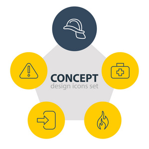 矢量图的 5 必要性图标。可编辑包感叹 烧伤 安全帽和其他元素
