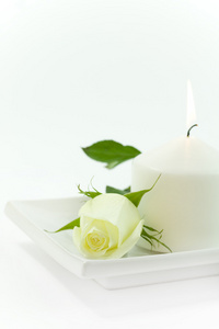 黄玫瑰和蜡烛图片