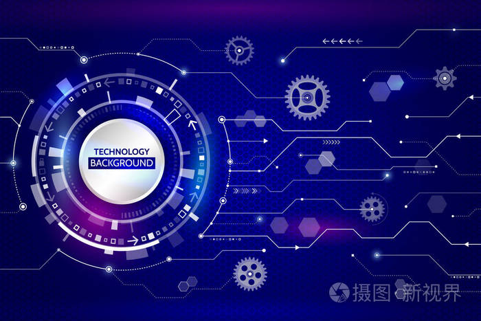 在蓝色背景上的高科技通信.未来派的径向元素样式