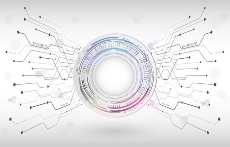 抽象数字高科技技术的概念。径向计算机创新设计。在灰色的背景上循环电路纹理