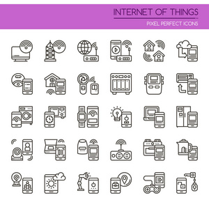 物联网，细线和像素完美图标