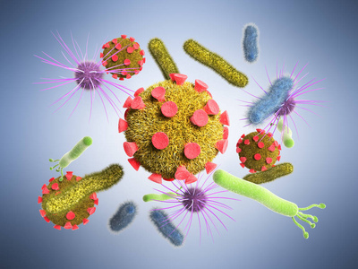 Virusess 细菌对蓝 b 详细三维医疗图