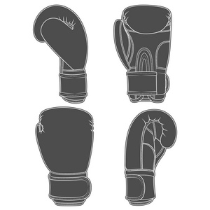 拳击手套的插图集。孤立的矢量对象