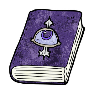 卡通魔法书卡通色彩斑斓的旧打开魔法咒语书与龙奇怪的符号和书签.