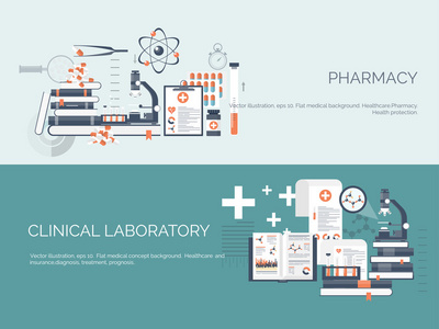 矢量图。平医学和化学专业背景。研究实验。医疗急救