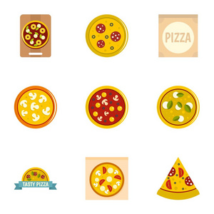 比萨饼的图标集，平面样式