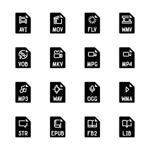 文件类型图标视频，声音和书