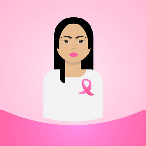 粉红丝带乳腺癌癌症认识图标概念的女人