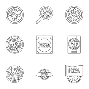比萨饼的图标集，大纲样式