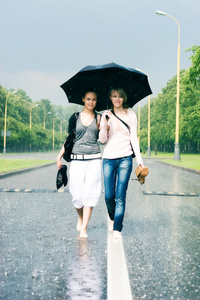 两个女人在大雨中