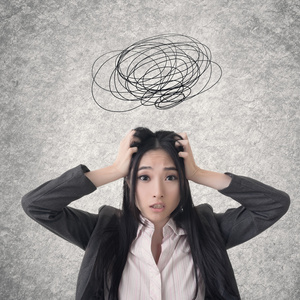 焦虑的业务困惑的亚洲业务的女人照片