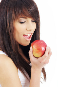 女人吃红苹果
