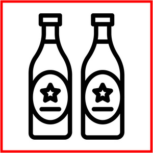 啤酒瓶，在平线图标说明  大纲描边图标样式