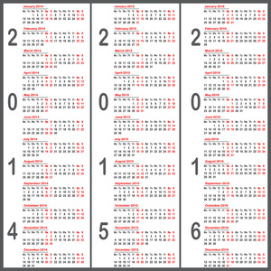 2014 2015 年期间，2016 年日历
