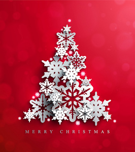 圣诞和新的年卡与圣诞树的装饰镂空亮红色背景上