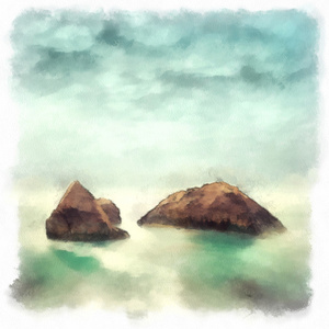 山水画展示美丽的极简主义海景图片